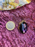 Amethyst Flame Pendant – Deep Purple Bronze Necklace – Vintage Enchanted Jewelry - Handmade Oval Pendant – Colorful Fairycore Charm
