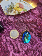 Oceanfire Pendant – Intense Blue Crystal in Raw Bronze – Vintage Enchanted Jewelry – Magical Gift for Her – Colorful Fairycore Charm
