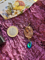 Roman Bronze Medallion Necklace – Ocean Blue Crystal Drop – Enchanted Amulet