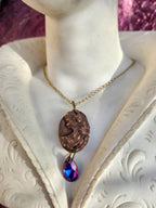 Roman Bronze Medallion Necklace – Fuchsia Flame Crystal Drop – Enchanted Amulet