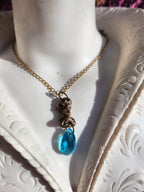 Echoes of Heaven – Bronze Angel Pendant with Sky Blue Crystal - Angelcore Gift – Celestial Spiritual Charm - Guardian Angel Necklace