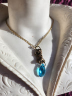 Echoes of Heaven – Bronze Angel Pendant with Sky Blue Crystal - Angelcore Gift – Celestial Spiritual Charm - Guardian Angel Necklace