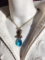 Echoes of Heaven – Bronze Angel Pendant with Sky Blue Crystal - Angelcore Gift – Celestial Spiritual Charm - Guardian Angel Necklace