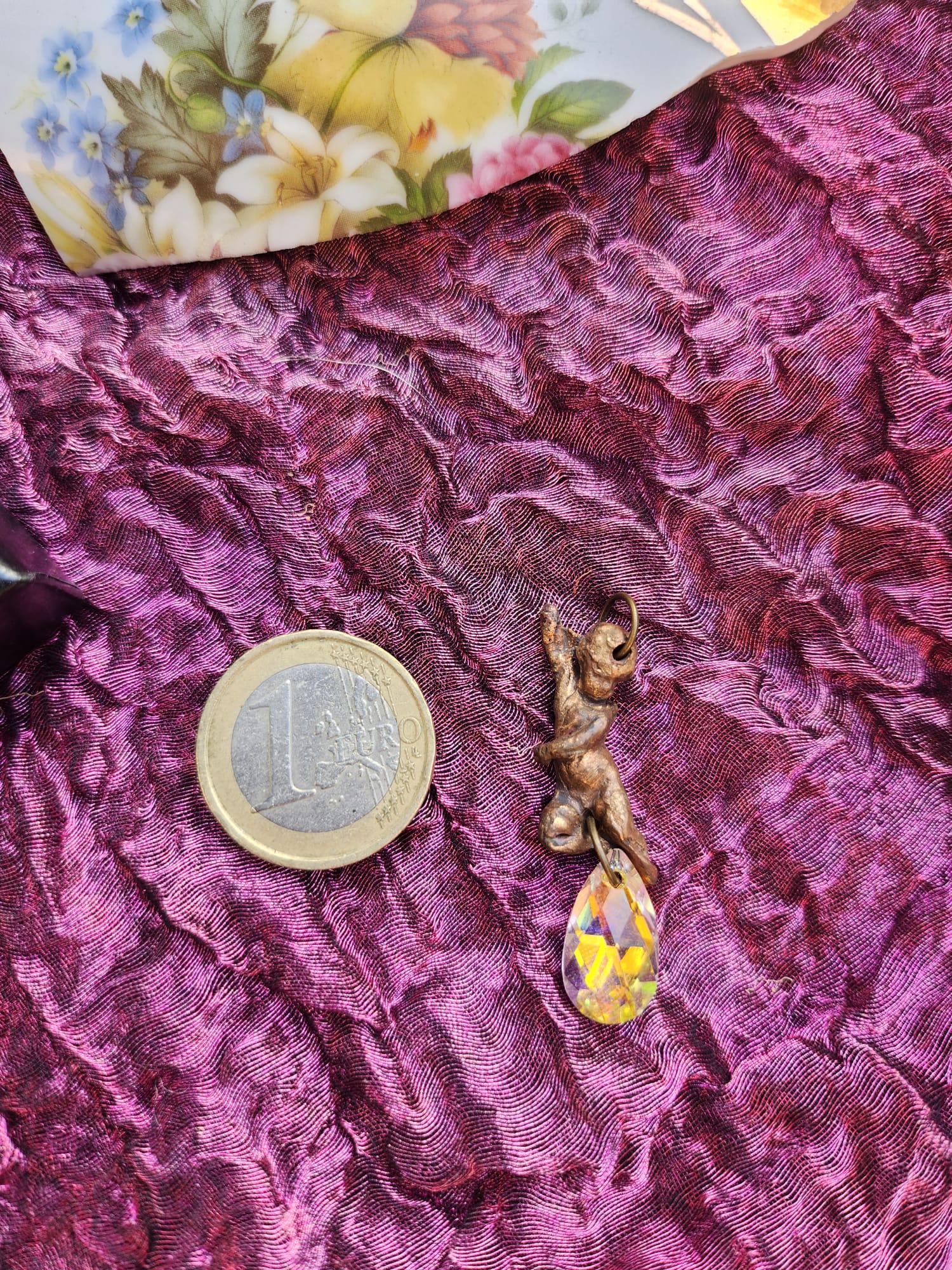 Echoes of Heaven Collection - Handmade Bronze Angel Pendant with Aurora Crystal