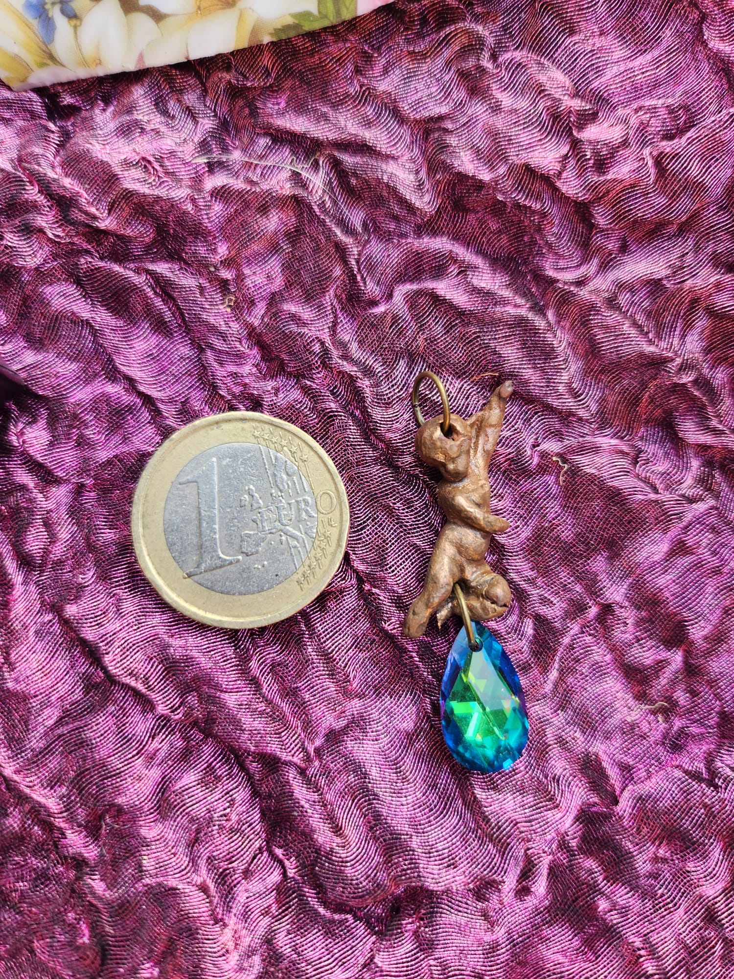 Echoes of Heaven Collection - Handmade Bronze Angel Pendant with Emerald Aurora Crystal