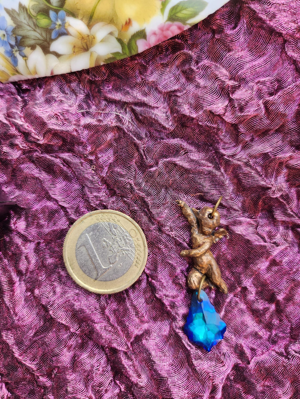 Echoes of Heaven - Bronze Angel Necklace with Deep Sapphire Crystal - Angelcore Gift – Celestial Spiritual Charm - Guardian Angel Necklace