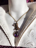 Echoes of Heaven - Bronze Angel with Fuchsia Aurora Crystal - Angelcore Gift – Celestial Spiritual Charm - Guardian Angel Necklace