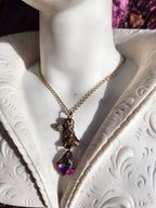 Echoes of Heaven - Bronze Angel with Fuchsia Aurora Crystal - Angelcore Gift – Celestial Spiritual Charm - Guardian Angel Necklace