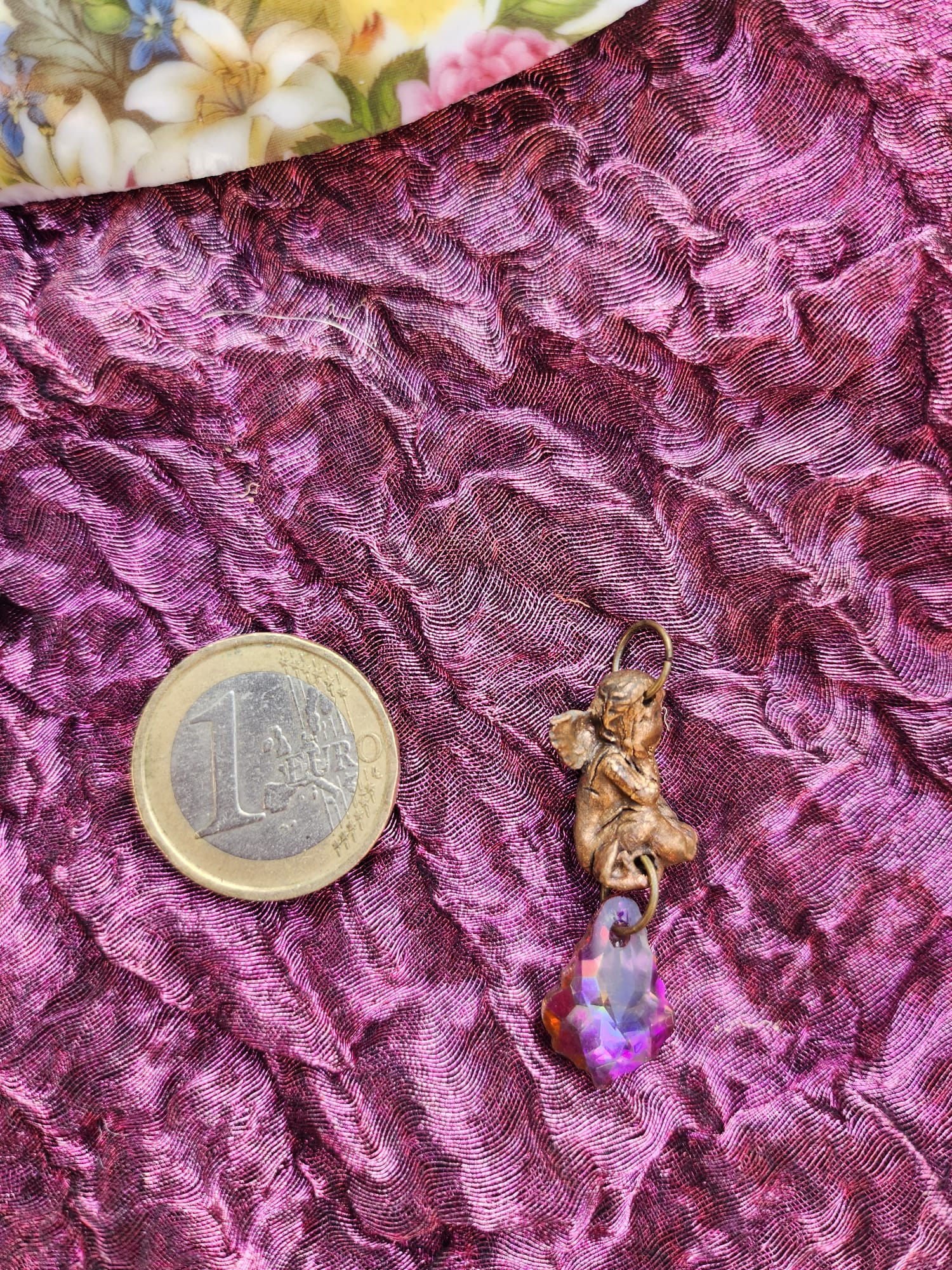 Echoes of Heaven - Bronze Angel with Fuchsia Aurora Crystal - Angelcore Gift – Celestial Spiritual Charm - Guardian Angel Necklace