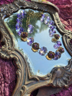 Handmade Bronze Necklace with Purple Crystals & Floral Accents – One-of-a-Kind Vintage-Inspired Jewelry
