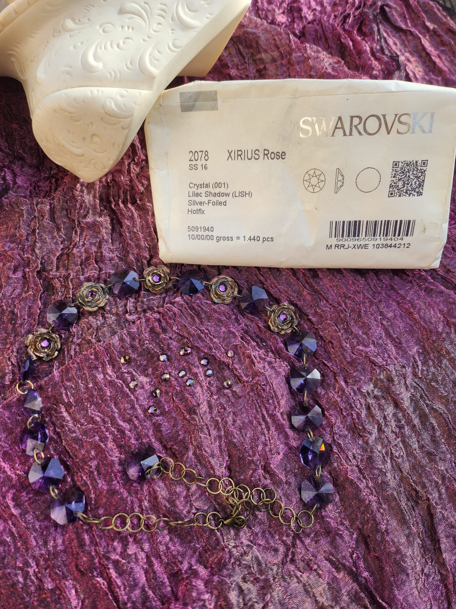 Handmade Bronze Necklace with Purple Crystals & Floral Accents – One-of-a-Kind Vintage-Inspired Jewelry