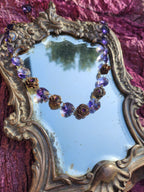 Handmade Bronze Necklace with Purple Crystals & Floral Accents – One-of-a-Kind Vintage-Inspired Jewelry