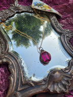 Fuchsia Pink Crystal Pendant – Handmade Bronze Vintage Necklace for Bold & Feminine Style