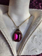 Fuchsia Pink Crystal Pendant – Handmade Bronze Vintage Necklace for Bold & Feminine Style