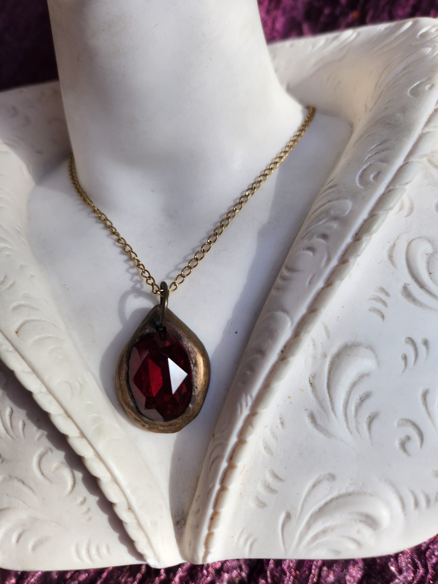 Smoky Brown Crystal Pendant – Handmade Bronze Vintage Necklace for Rustic & Minimalist Style