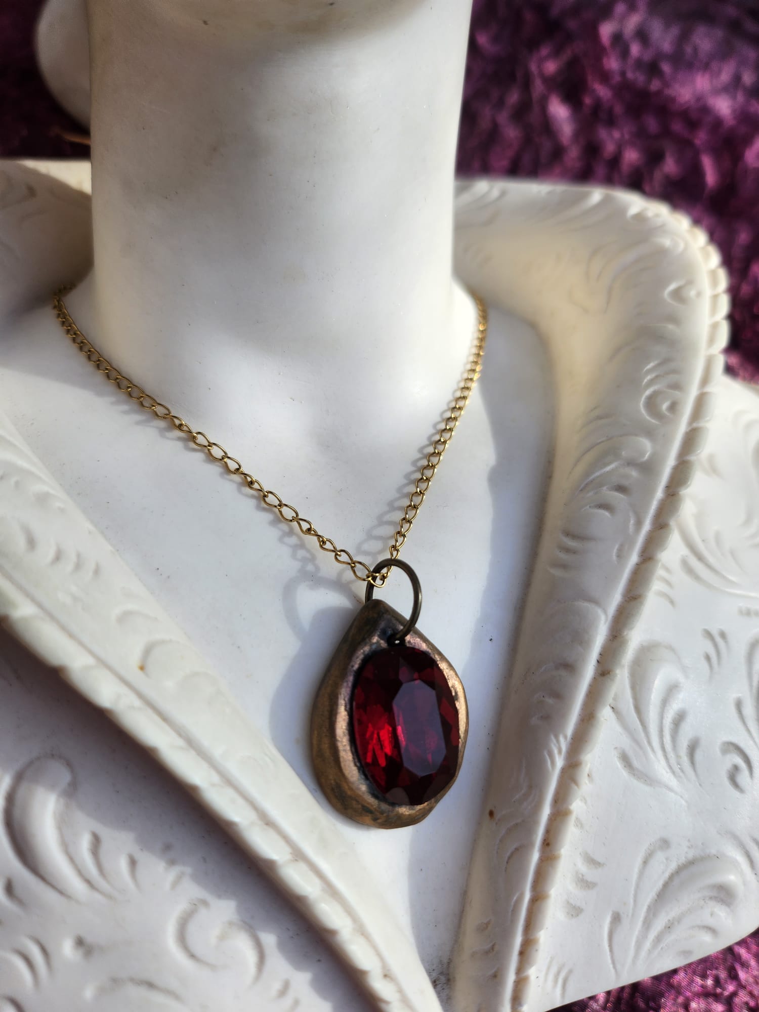 Smoky Brown Crystal Pendant – Handmade Bronze Vintage Necklace for Rustic & Minimalist Style