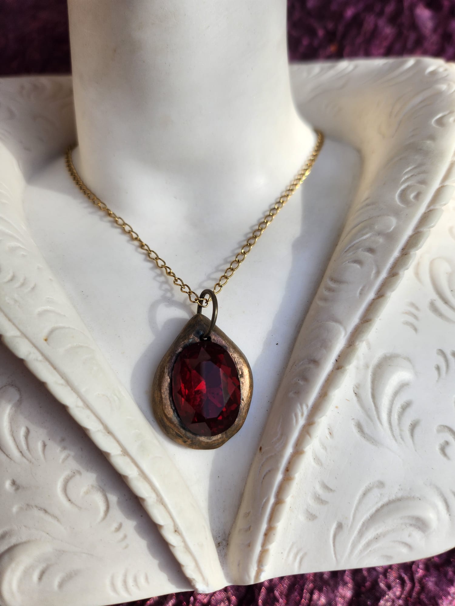 Smoky Brown Crystal Pendant – Handmade Bronze Vintage Necklace for Rustic & Minimalist Style