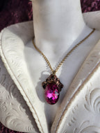 Handcrafted Bronze Pendant with Fuchsia Crystal – Unique Gothic Statement Jewelry
