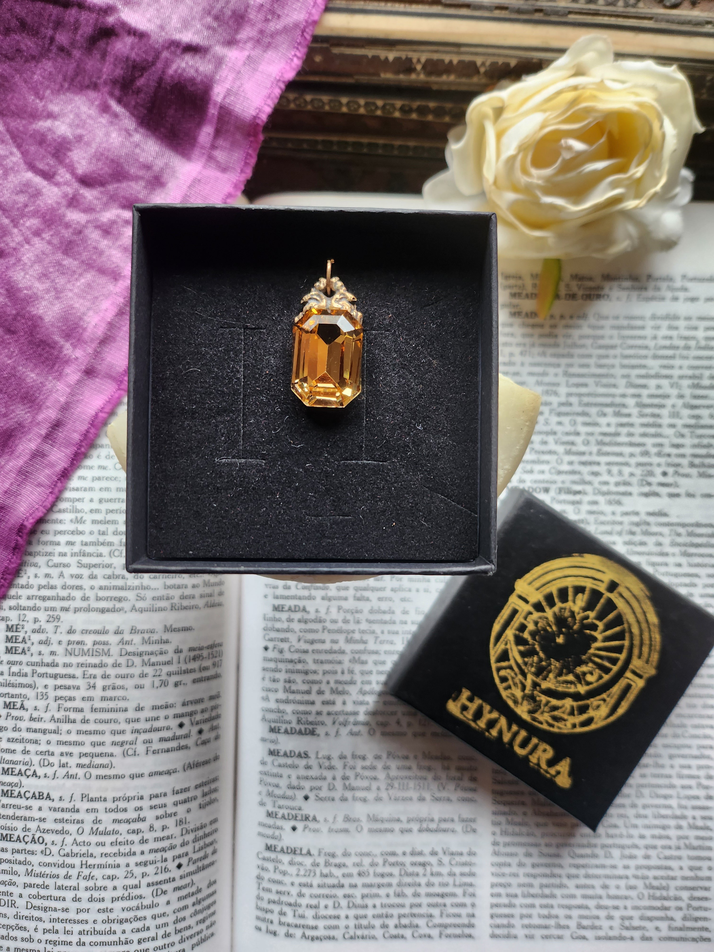 Arcane Resonance Collection – Handmade Bronze Pendant with Golden Octagon Crystal
