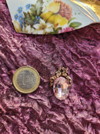 Handcrafted Bronze Pendant with Light Pink Crystal – Romantic Vintage Jewelry