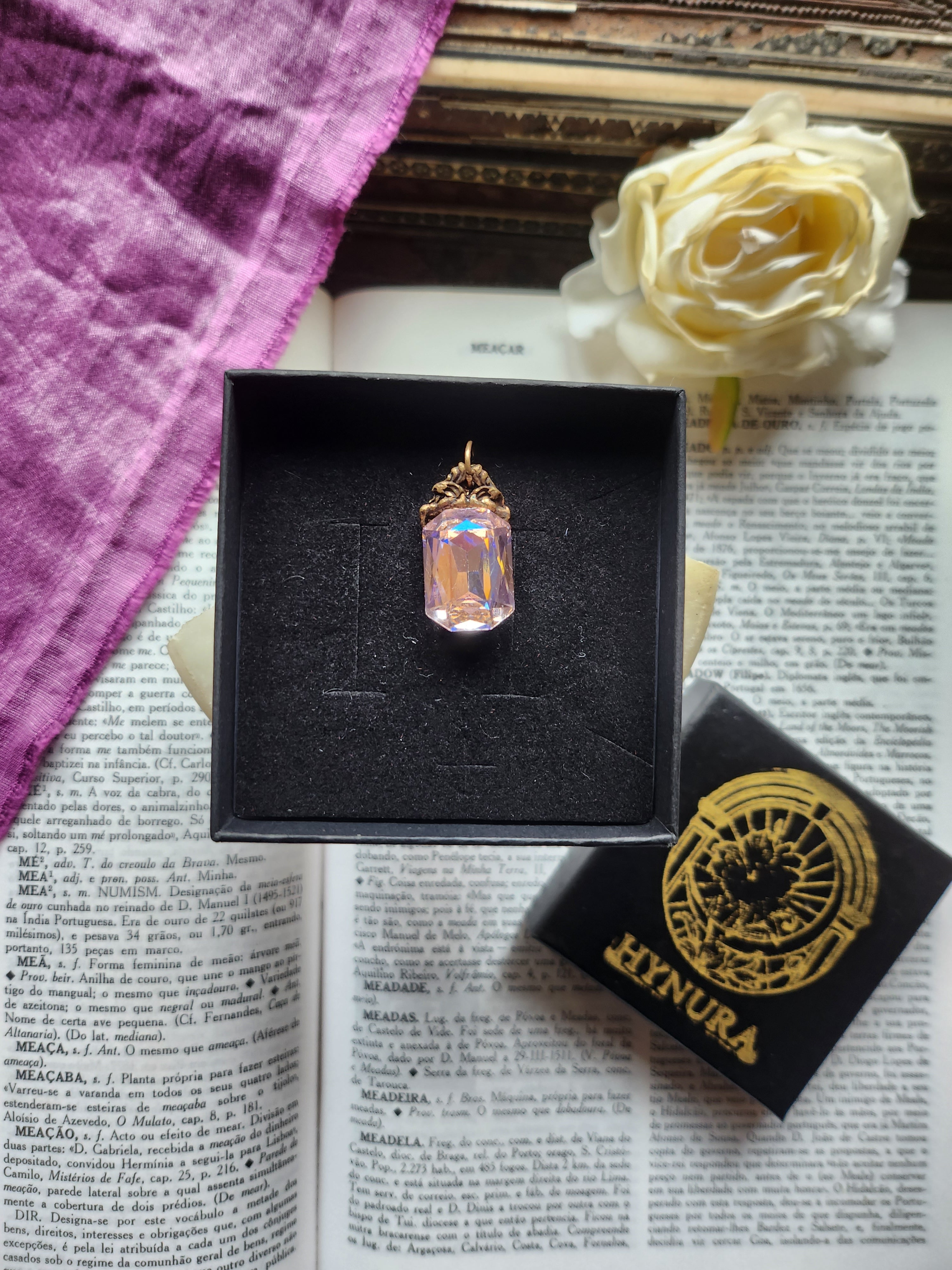 Arcane Resonance Collection – Handmade Bronze Pendant with Light Pink Octagon Crystal