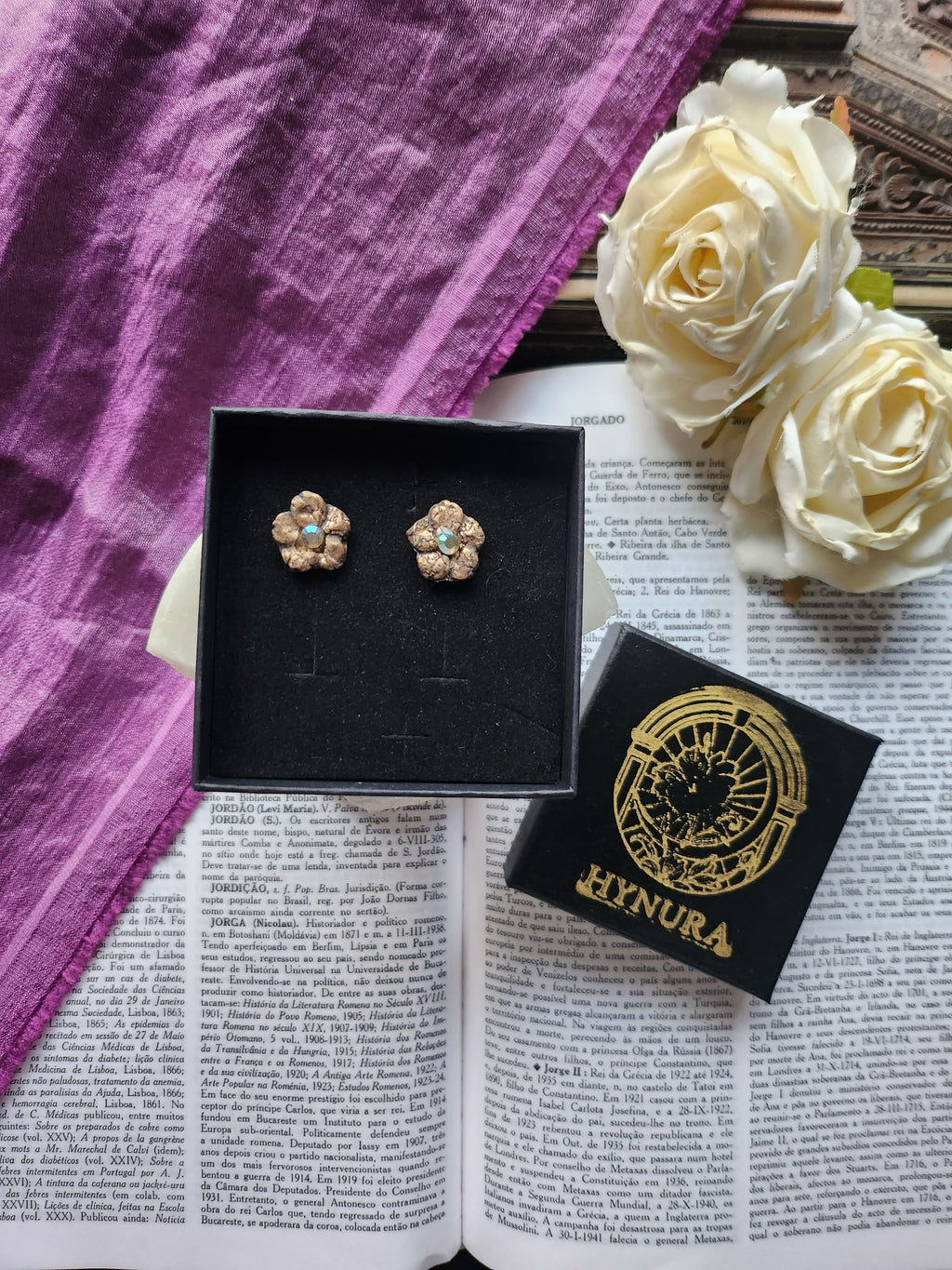 Eternal Bloom Collection – Handmade Bronze Flower Earrings with Yellow Opal Crystal