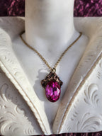 Handcrafted Bronze Pendant with Fuchsia Crystal – Unique Gothic Statement Jewelry