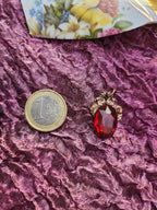 Handcrafted Bronze Pendant with Ruby Red Crystal – Vintage Gothic Jewelry