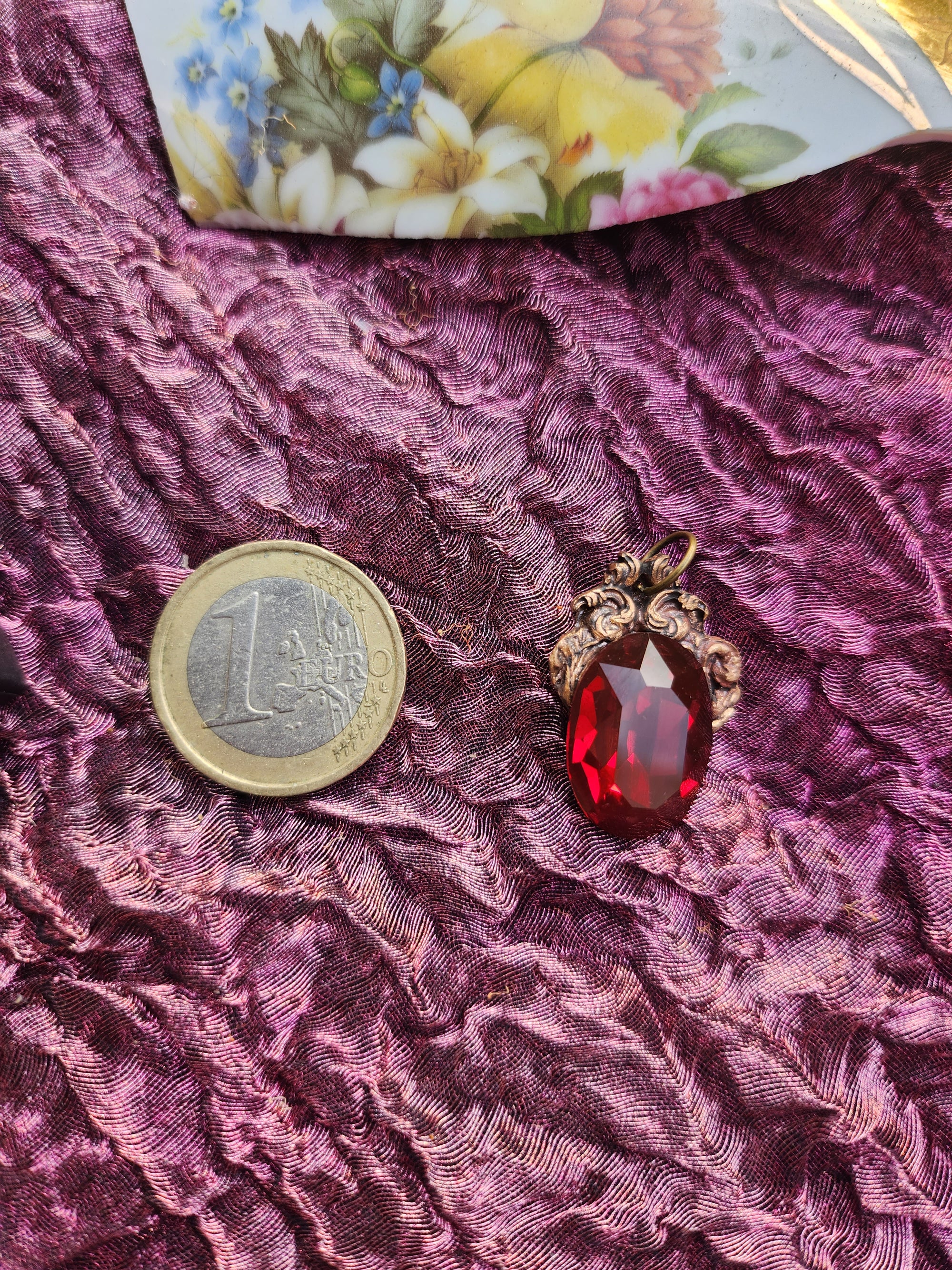 Handcrafted Bronze Pendant with Ruby Red Crystal – Vintage Gothic Jewelry