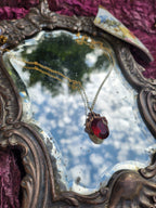 Handcrafted Bronze Pendant with Ruby Red Crystal – Vintage Gothic Jewelry