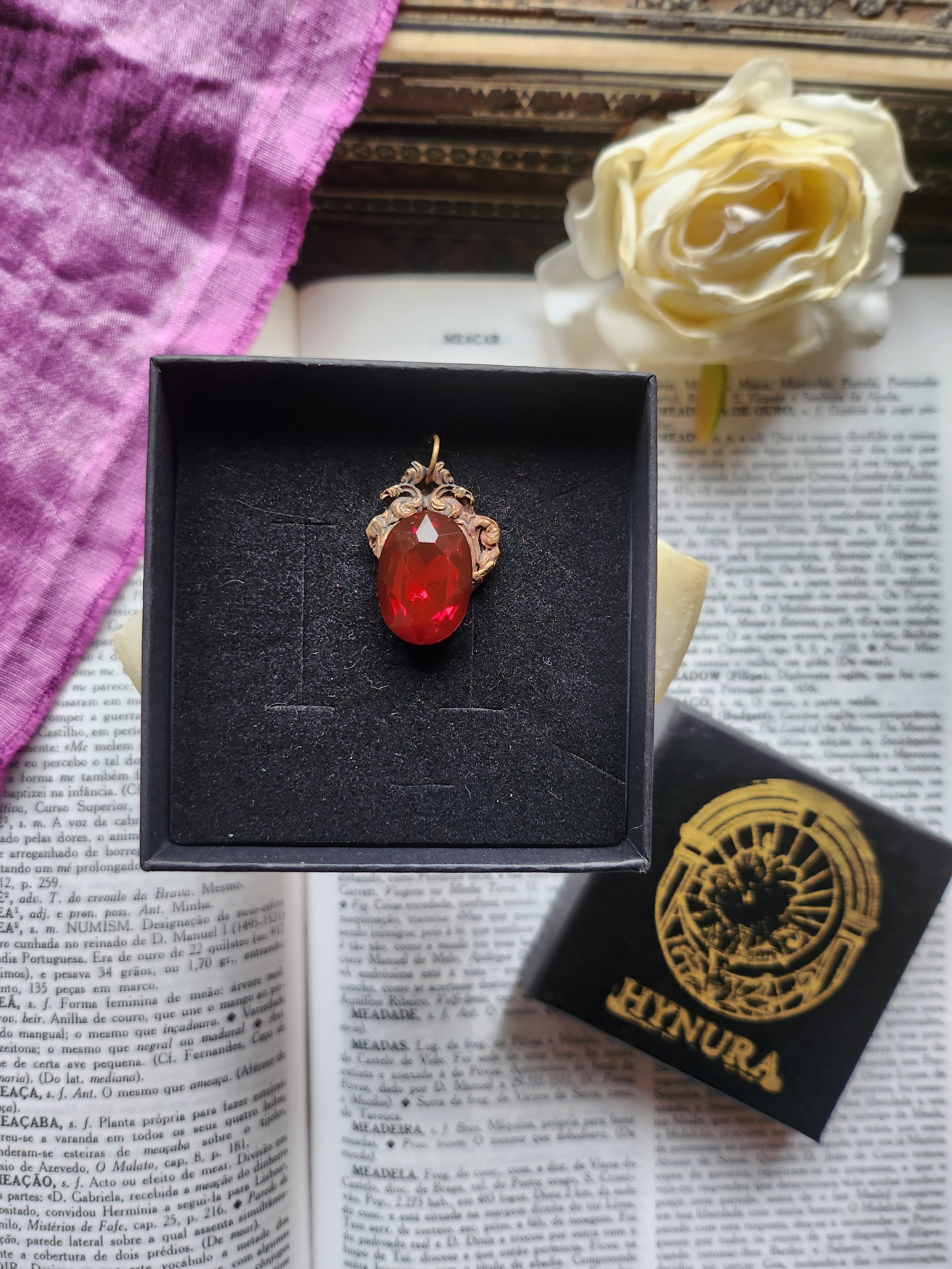 Arcane Resonance Collection – Handmade Bronze Pendant with Ruby Red Oval Crystal