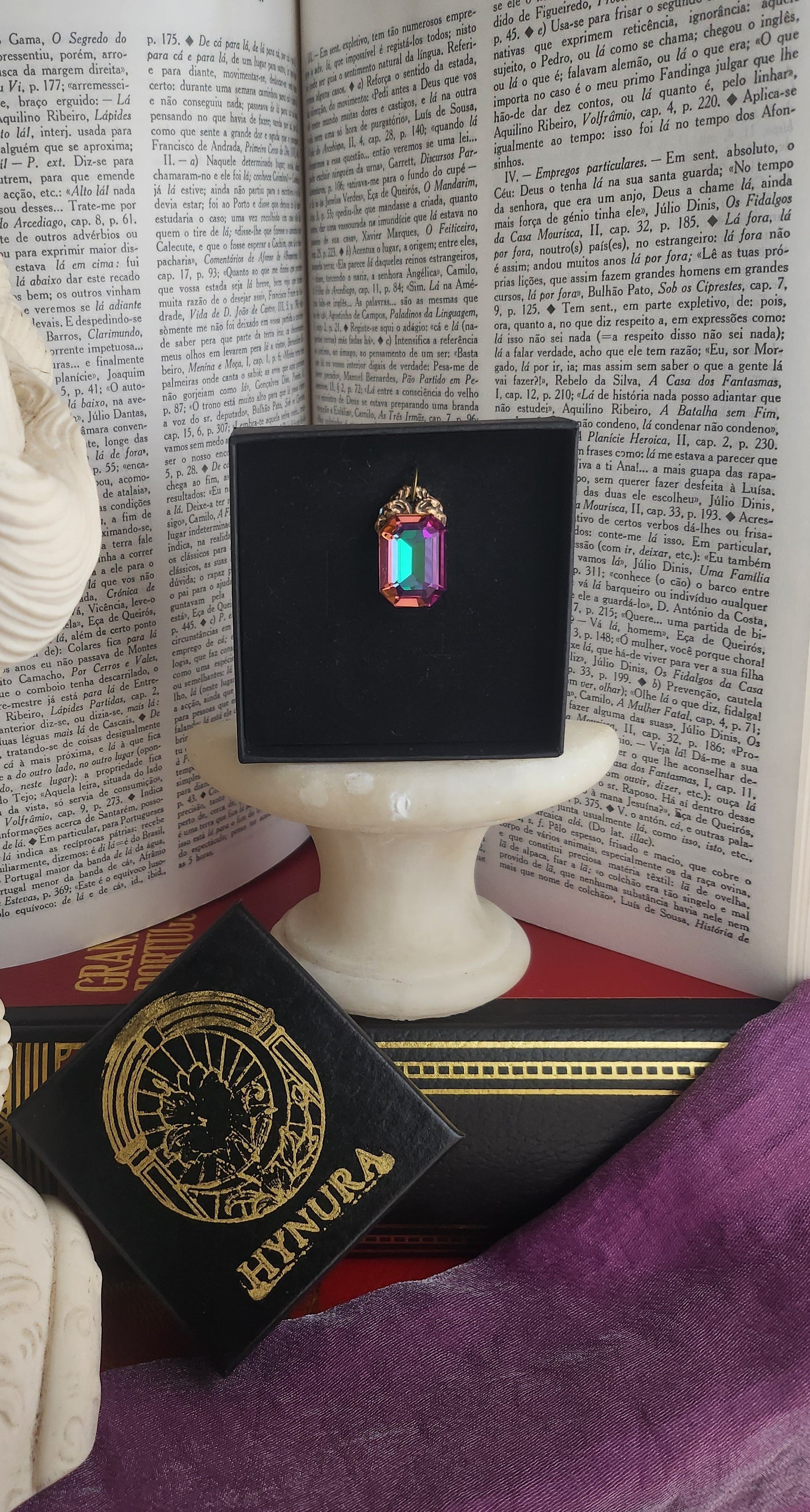 Arcane Resonance Collection – Handmade Bronze Pendant with Multicolor Octagon Crystal