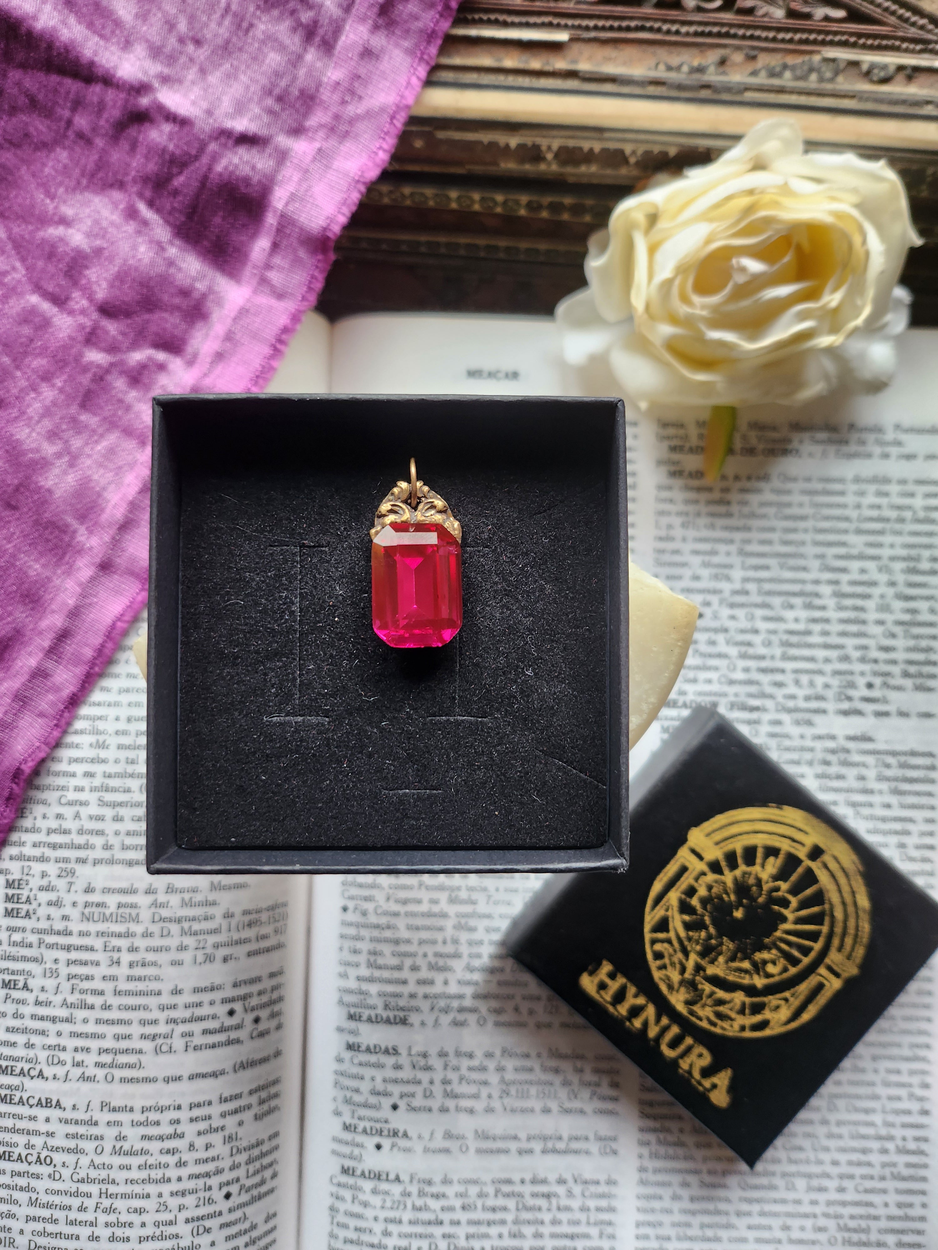 Arcane Resonance Collection – Handmade Bronze Pendant with Fuchsia Octagon Crystal