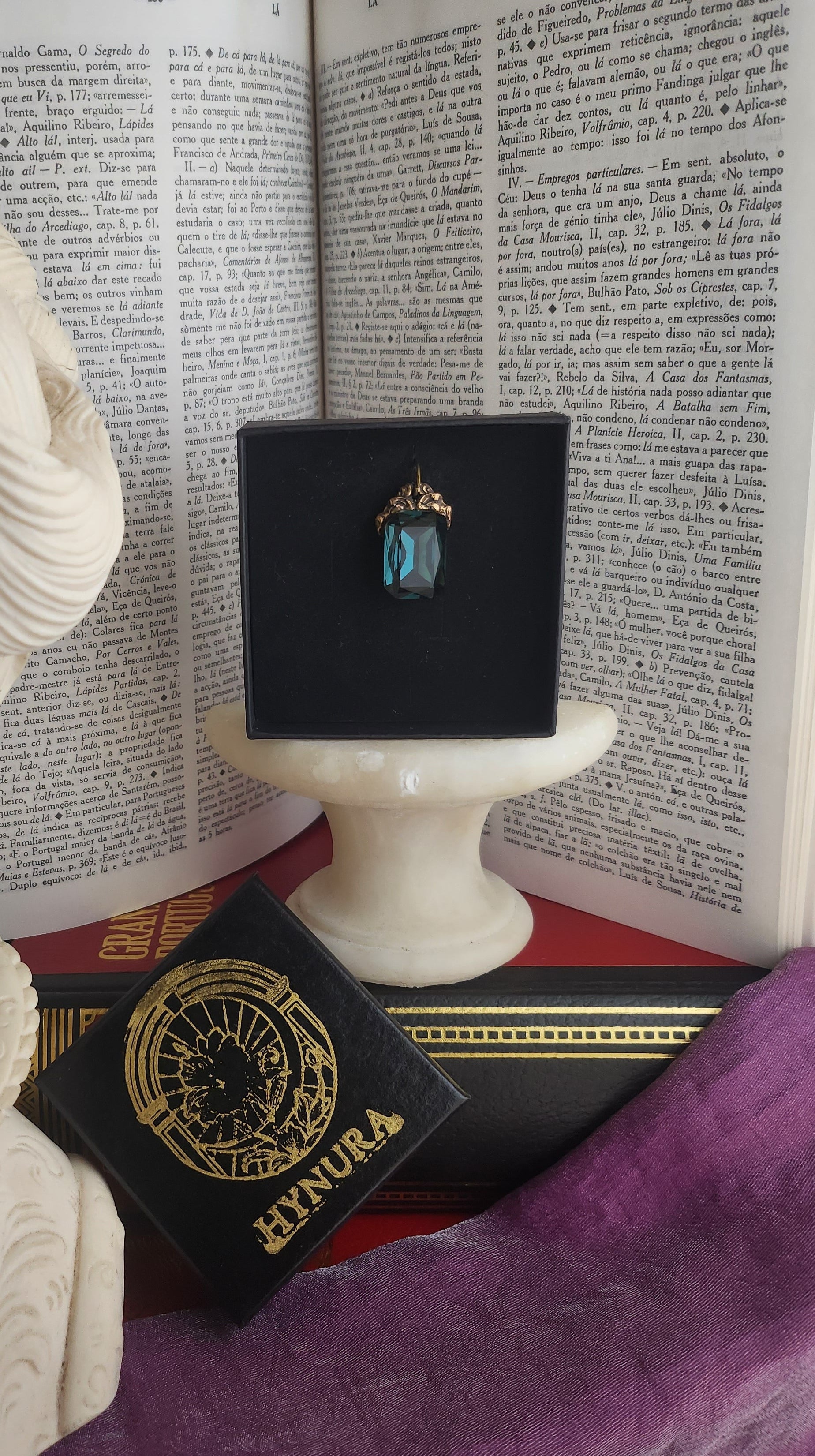 Arcane Resonance Collection – Handmade Bronze Pendant with Deep Teel Octagon Crystal