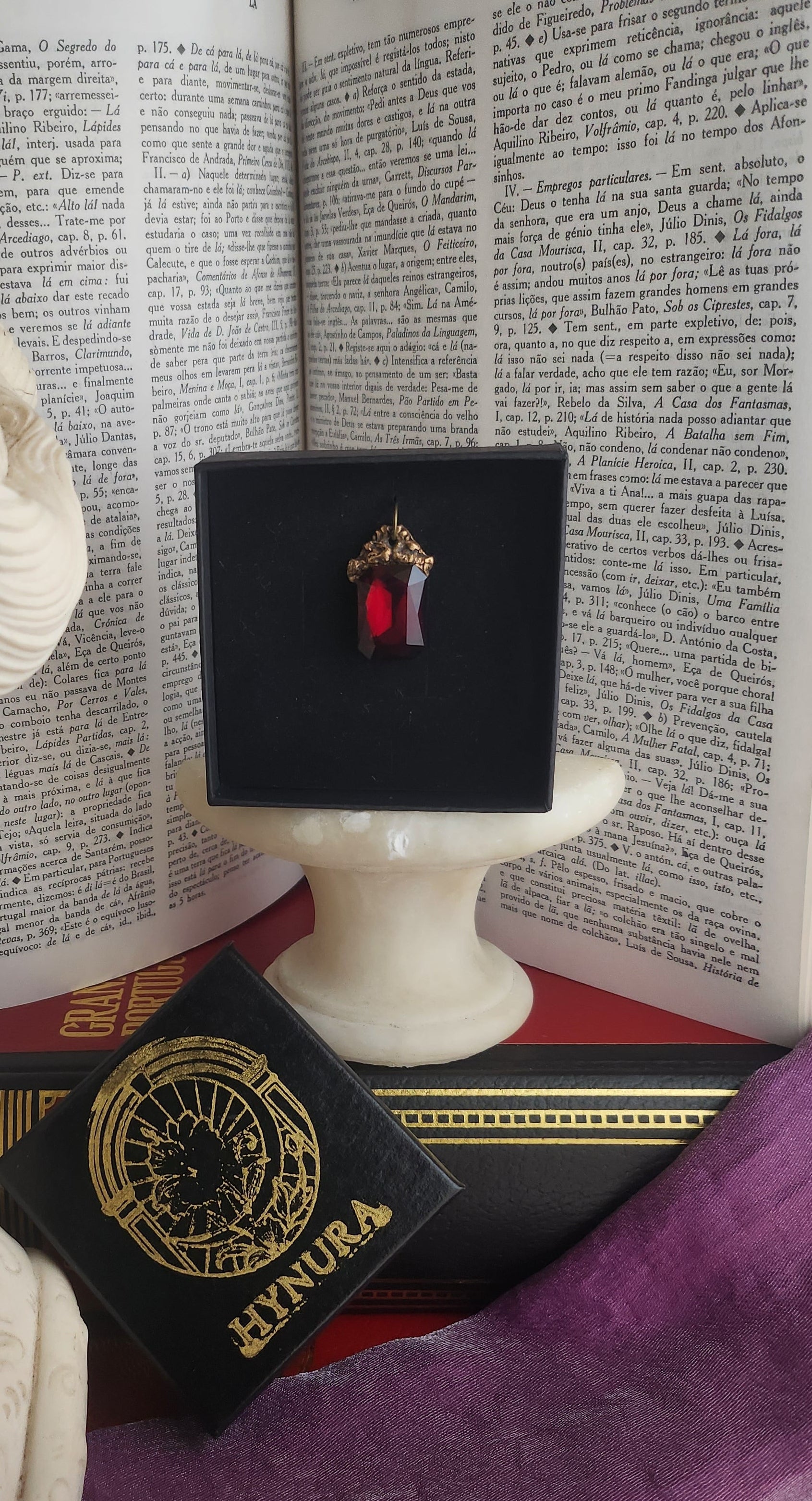 Arcane Resonance Collection – Handmade Bronze Pendant with Deep Red Octagon Crystal