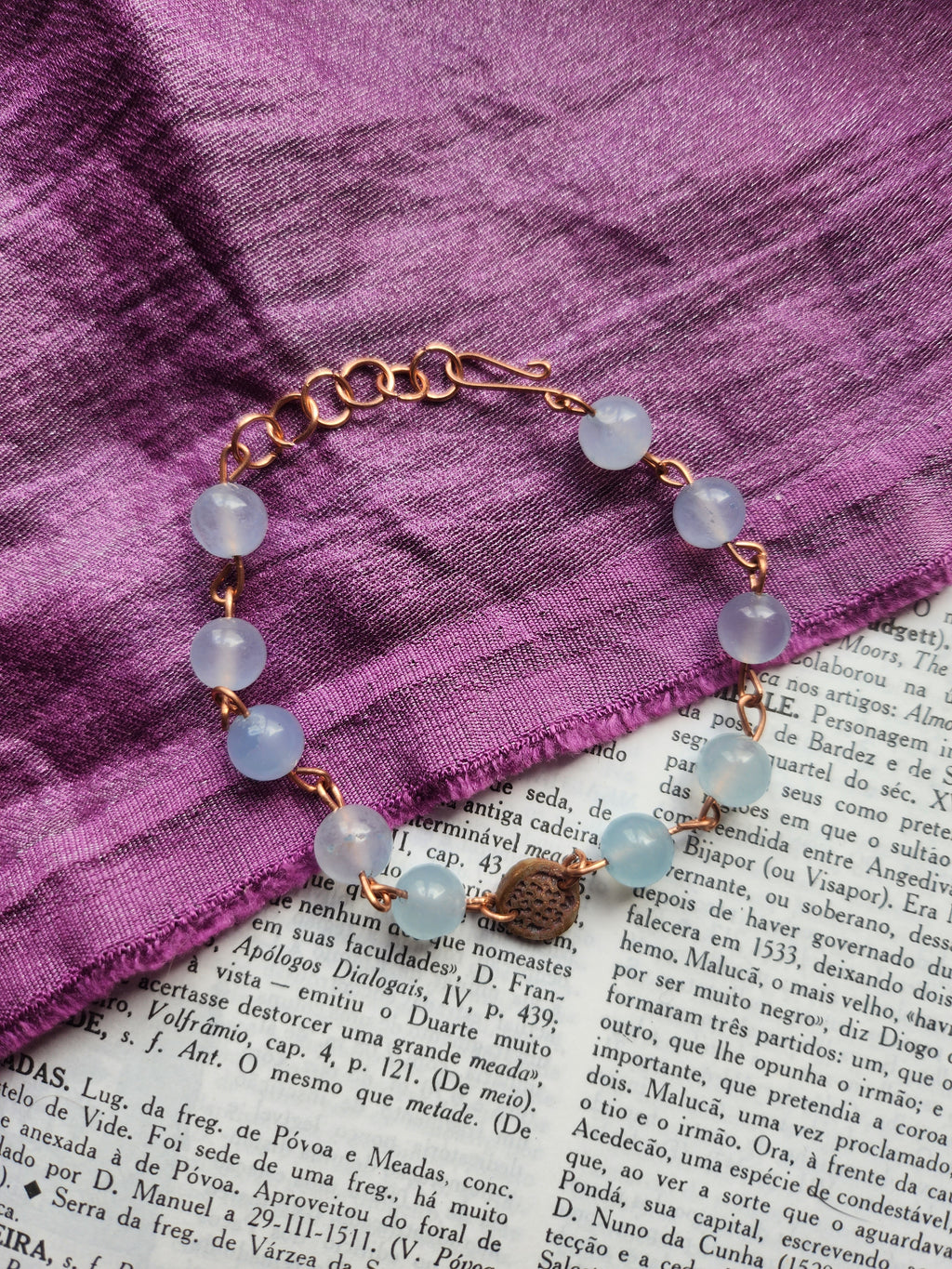 Pulseira Artesanal de Água-marinha e Cobre