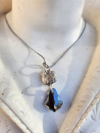 Deep Blue Crystal & Silver Flower Necklace – Handmade 999 Silver Pendant – Romantic Fairycore Jewelry – One of a Kind Gift