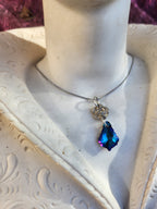 Deep Blue Crystal & Silver Flower Necklace – Handmade 999 Silver Pendant – Romantic Fairycore Jewelry – One of a Kind Gift