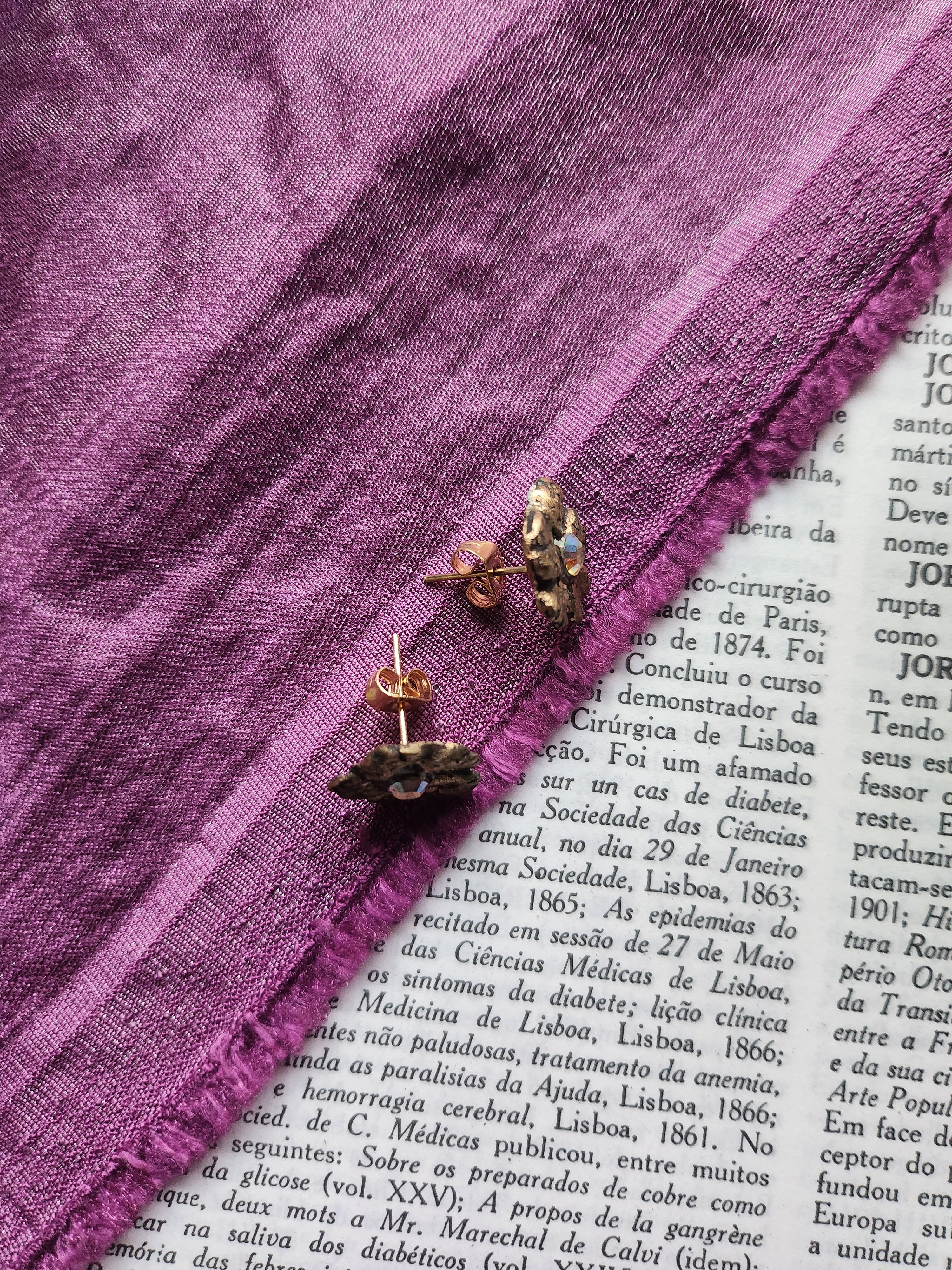 Eternal Bloom Collection – Handmade Bronze Flower Earrings with Yellow Opal Crystal