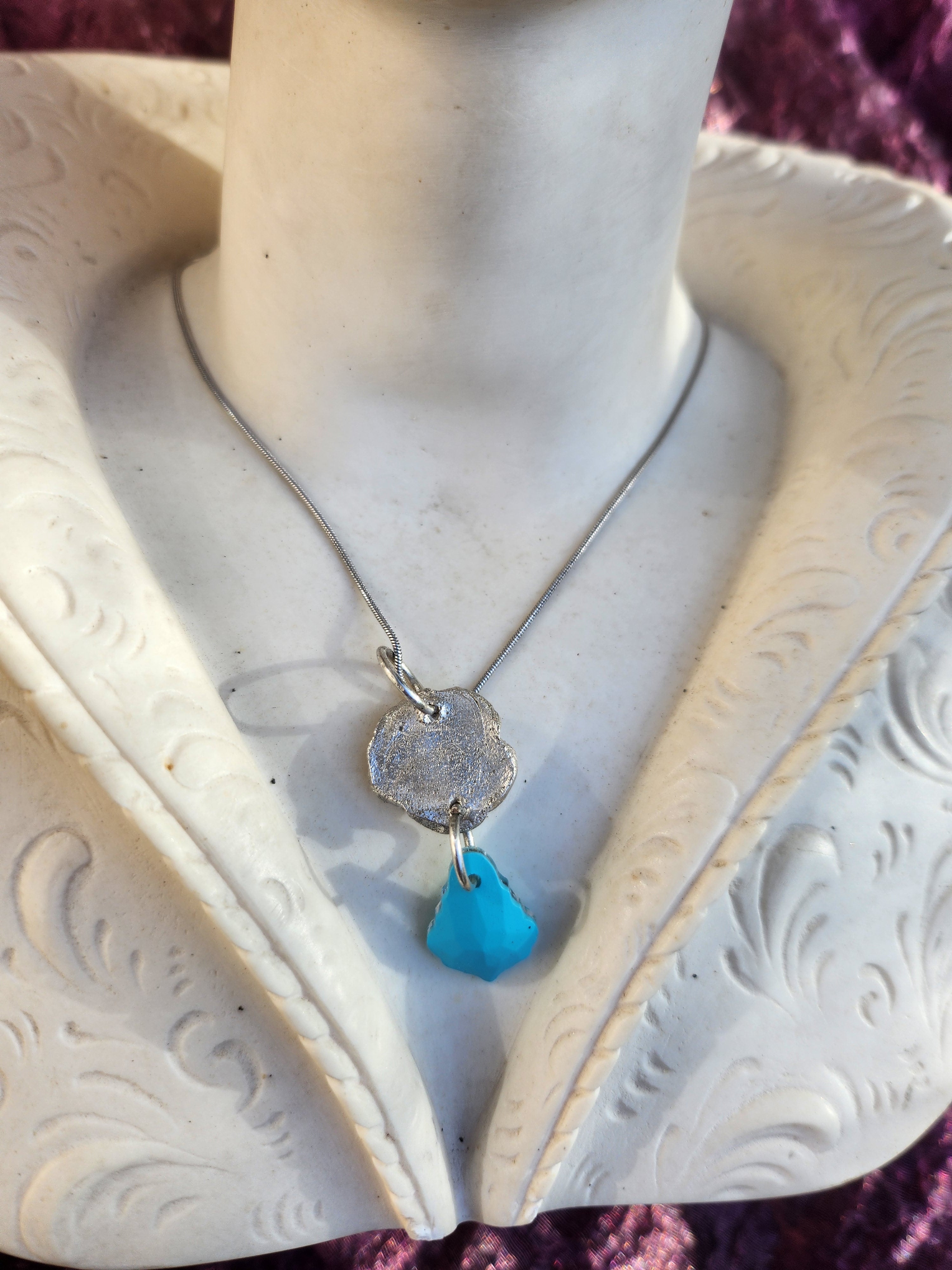 Rosarium Collection - Handmade 999 Silver Rose Pendant with Aquamarine Blue Crystal