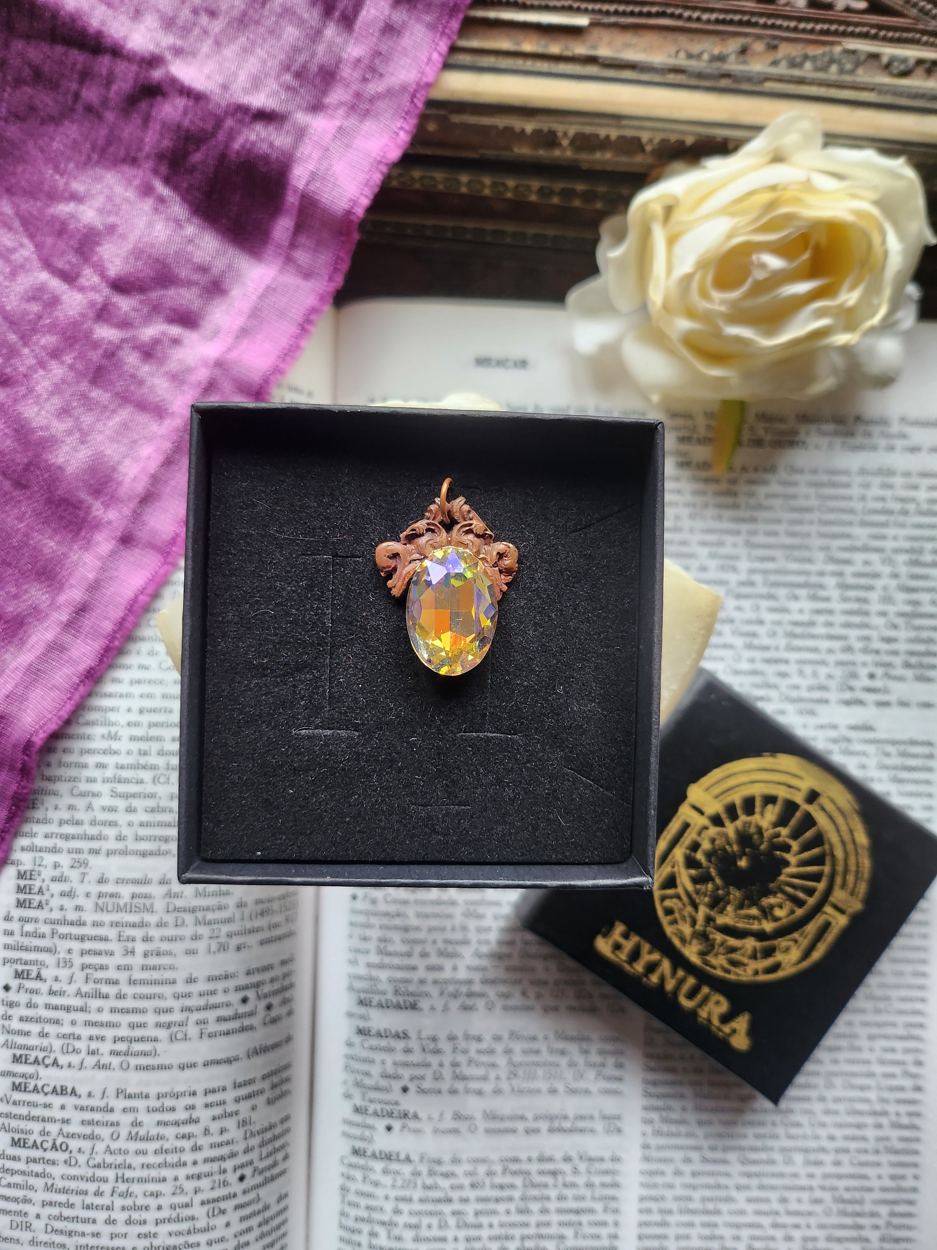 Arcane Resonance Collection – Handmade Copper Pendant with Iridescent Oval Crystal