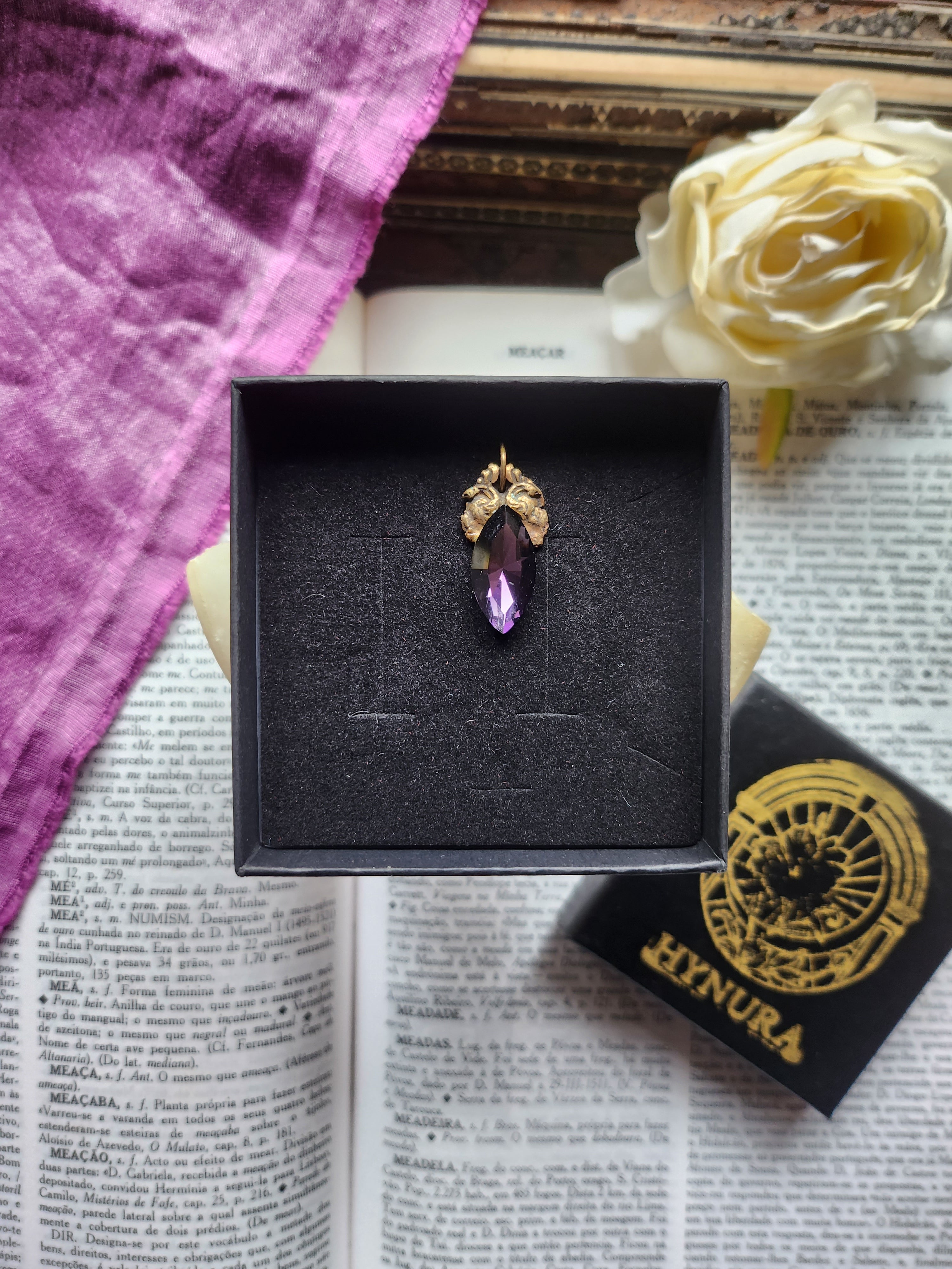 Arcane Resonance Collection – Handmade Bronze Pendant with Purple Navette Crystal