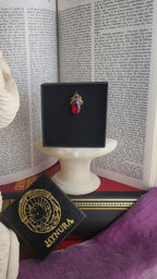 Arcane Resonance Collection – Handmade Bronze Pendant with Deep Red Navette Crystal