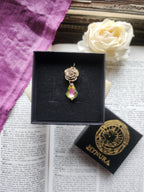 Rosarium Collection - Handmade Bronze Rose Pendant with Green and Pink Crystal