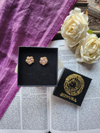 Eternal Bloom Collection – Handmade Bronze Flower Earrings with Light Pink Crystal