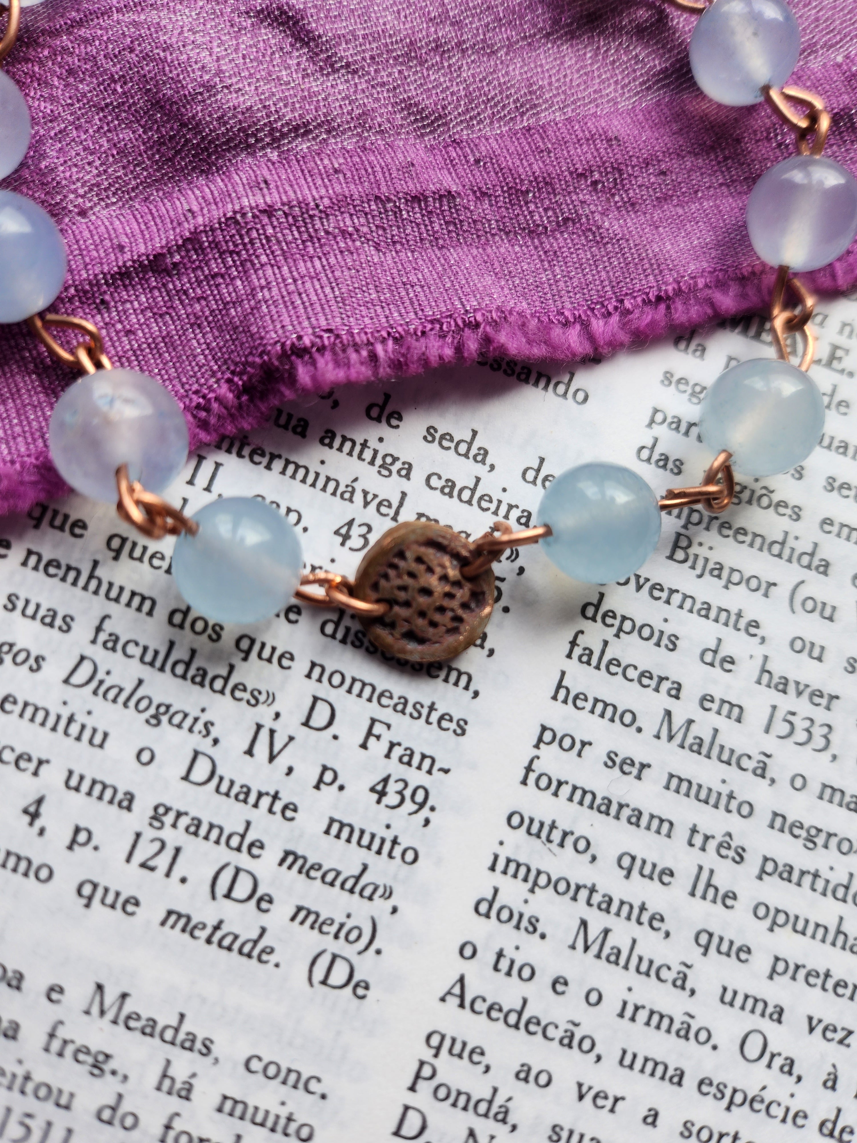 Pulseira Artesanal de Água-marinha e Cobre
