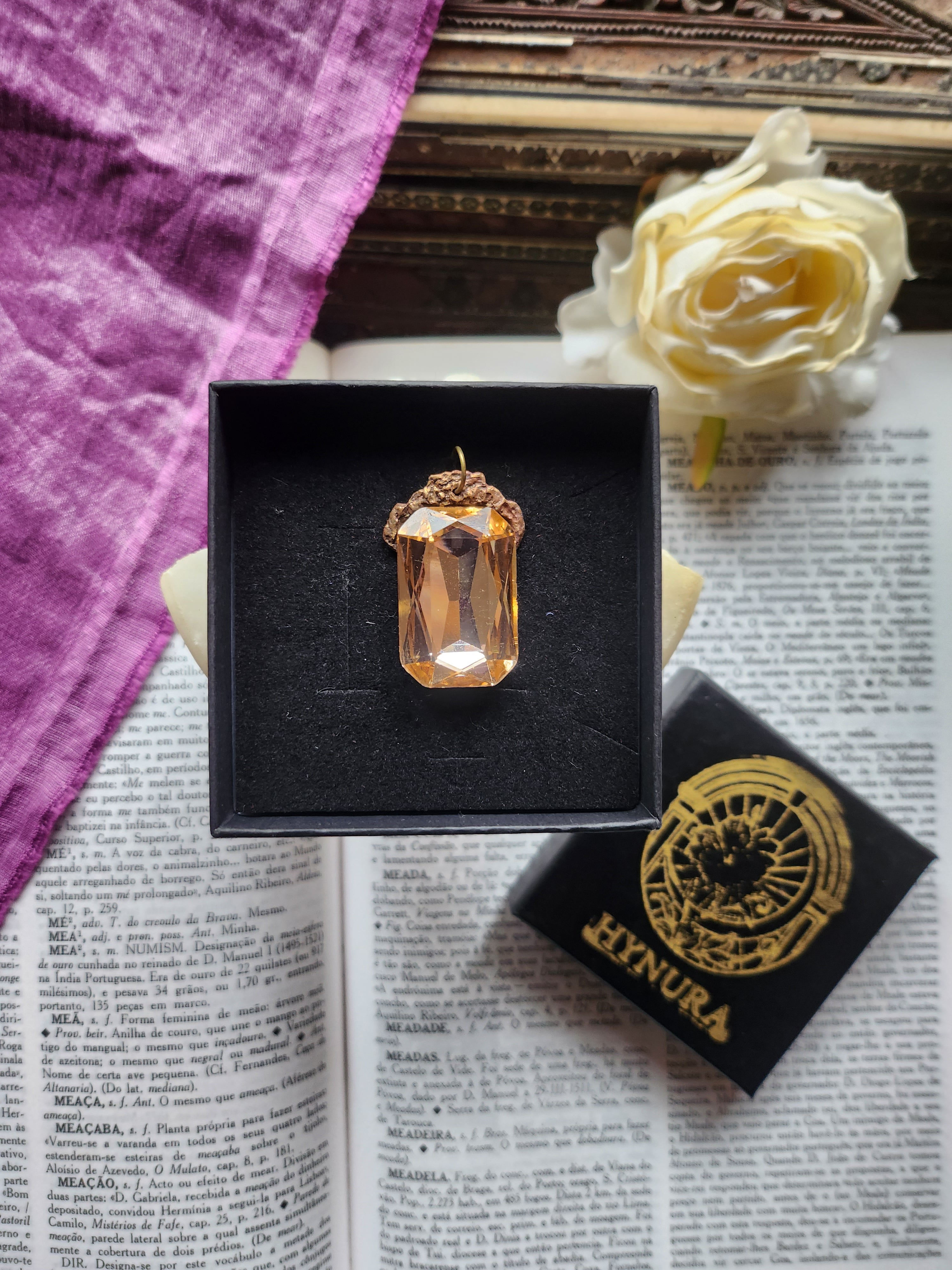 Mystic Baroque Collection - Handmade Bronze Pendant with Champagne Octagon Crystal