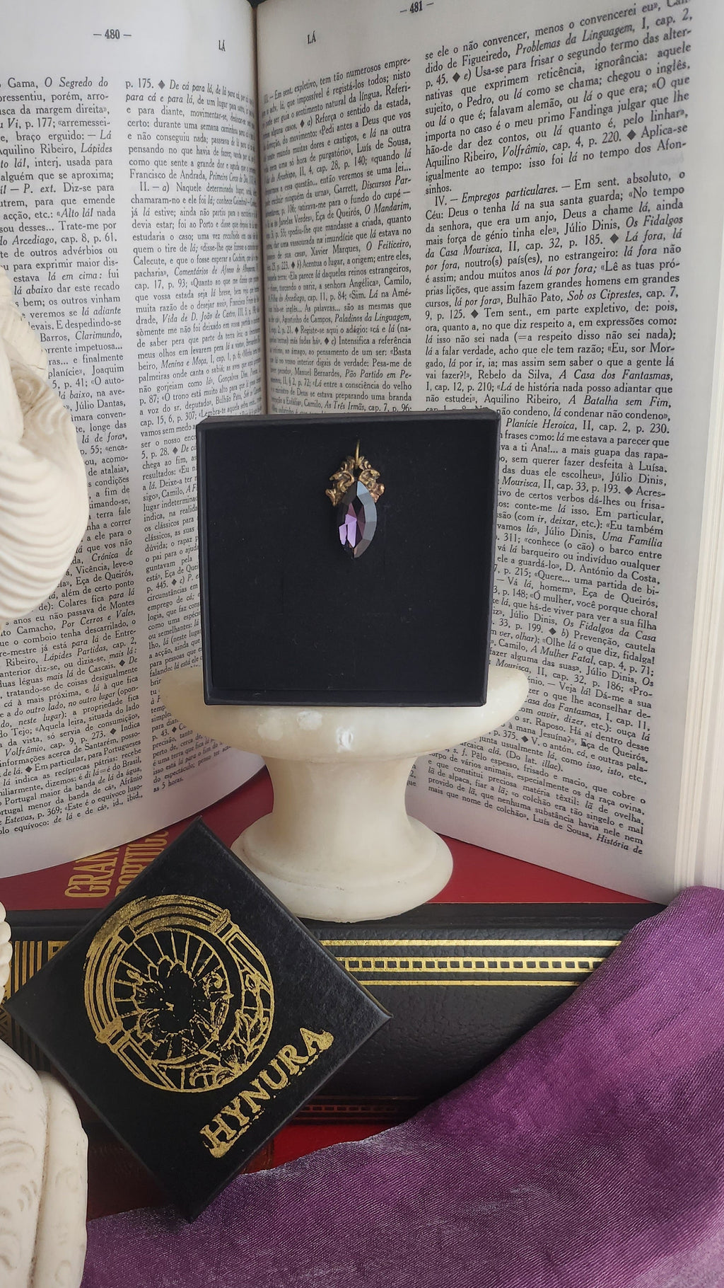 Arcane Resonance Collection – Handmade Bronze Pendant with Purple Navette Crystal