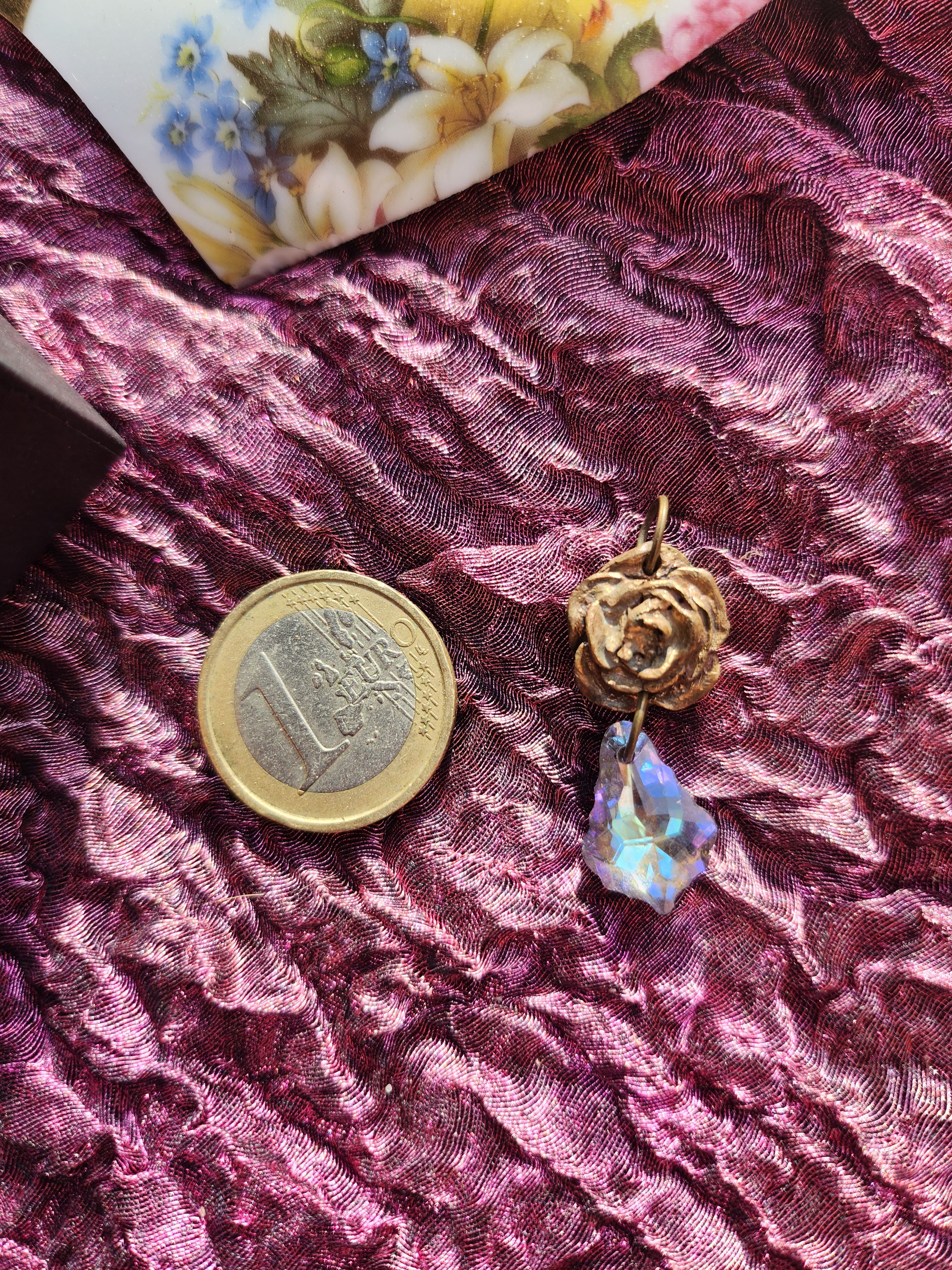 Rosarium Collection - Handmade Bronze Rose Pendant with Lilac Crystal
