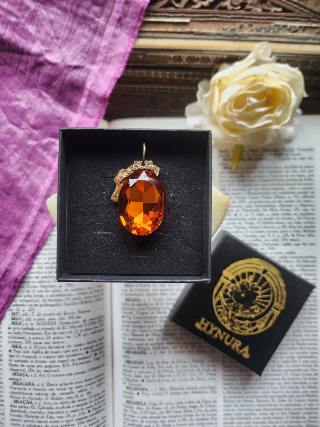 Mystic Baroque Collection – Handmade Bronze Pendant with Amber Oval Crystal